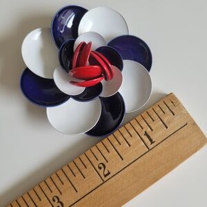 Vintage Red White and Blue Flower Enamel Metal Brooch Mod Flower Power Pin Up